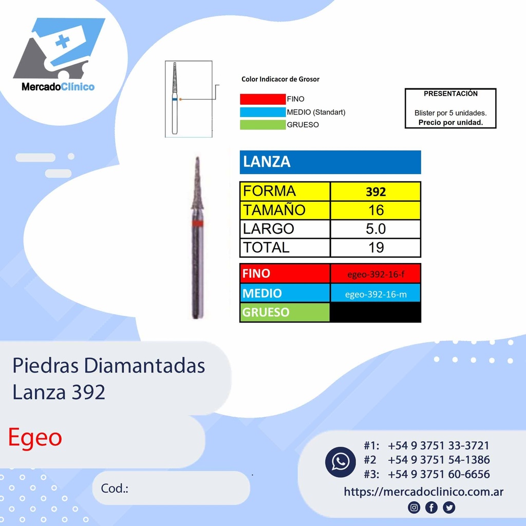 Piedras Diamantadas Lanza 392 - X 5 UNIDADES - Egeo /  Smdent