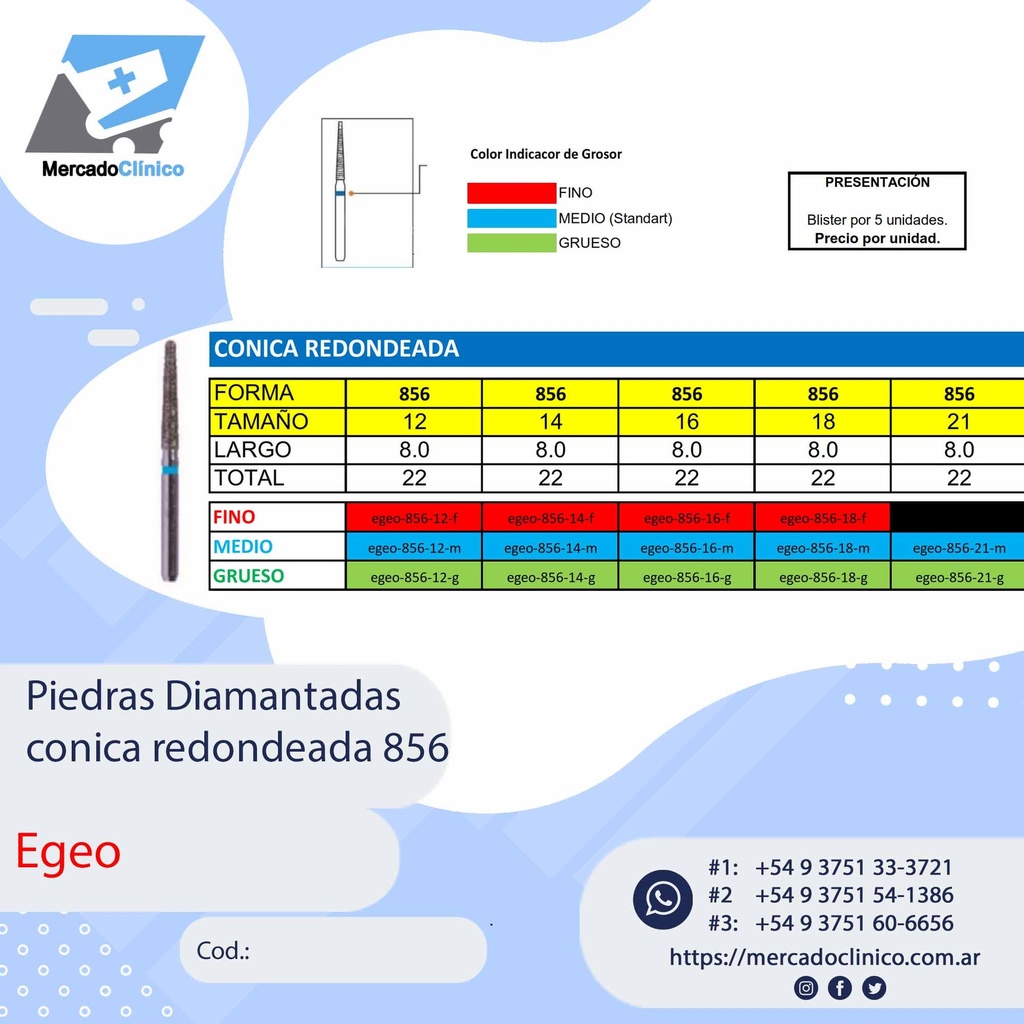 Piedras Diamantadas Cónica redondeada 856 - X 5 UNIDADES - Egeo /  Smdent