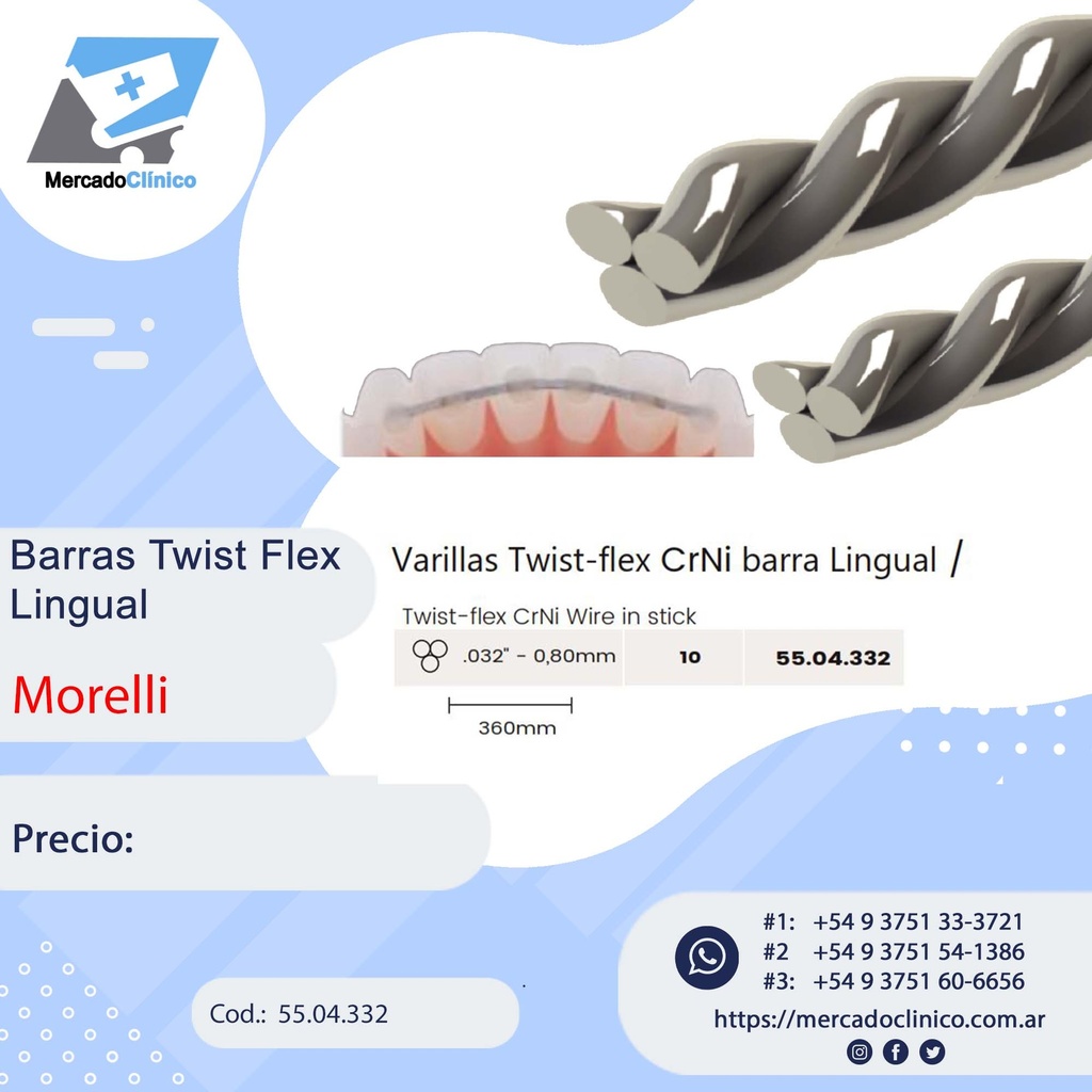 Barra / Varilla Twist Flex - Acero - Conteción  LINGUAL - 10 unidades - Morelli