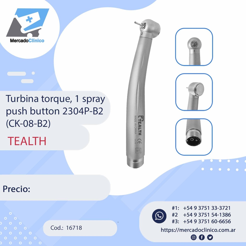 Turbina torque, 1 spray - push button 2304P-B2 (CK-08-B2) - TEALTH