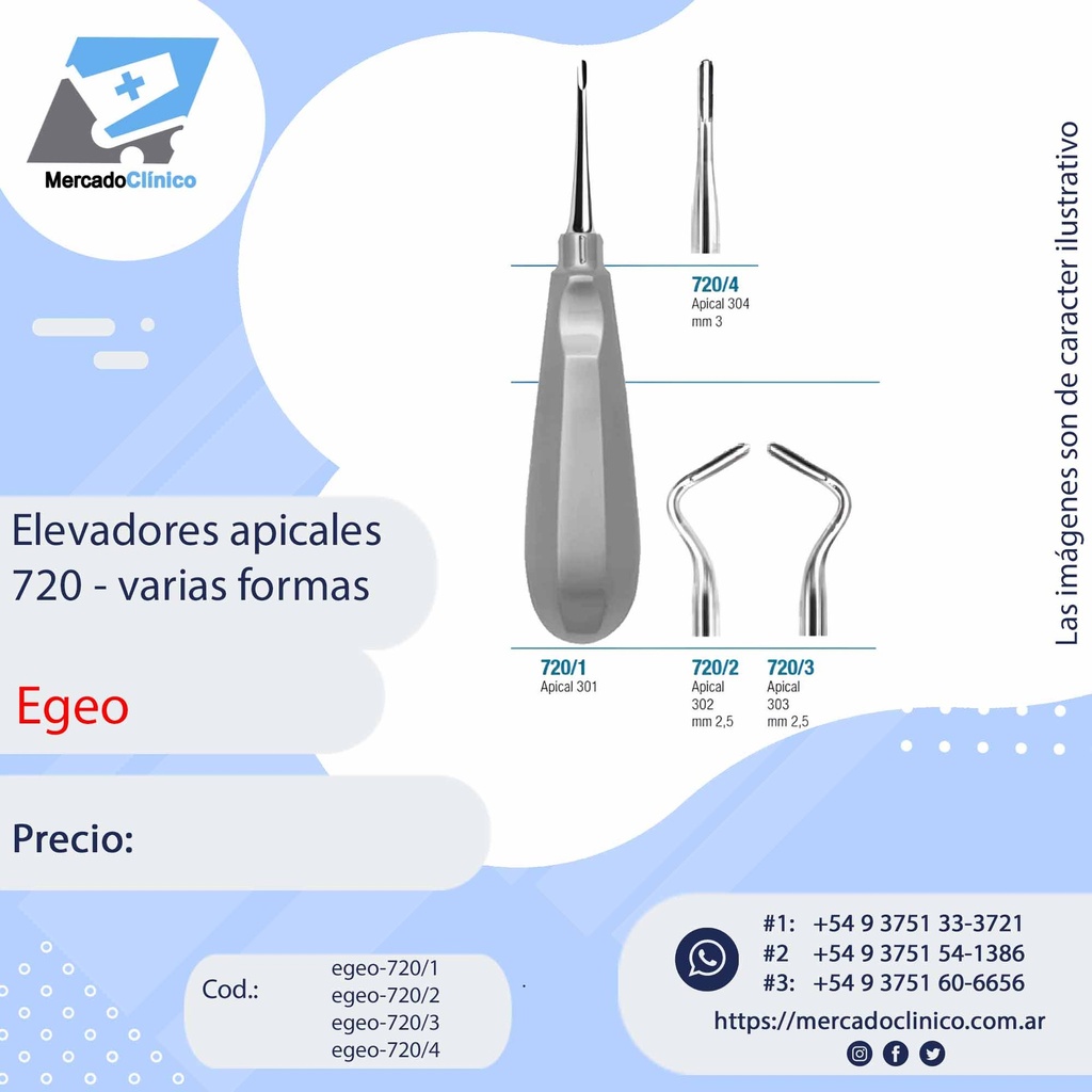 Elevadores apicales 720 - varias formas - Egeo