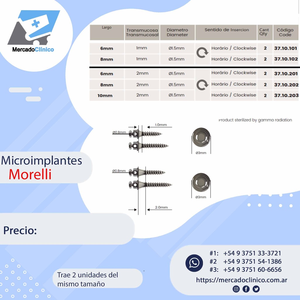 Microimplante de titanio X2 unidades- extraradicular - Morelli