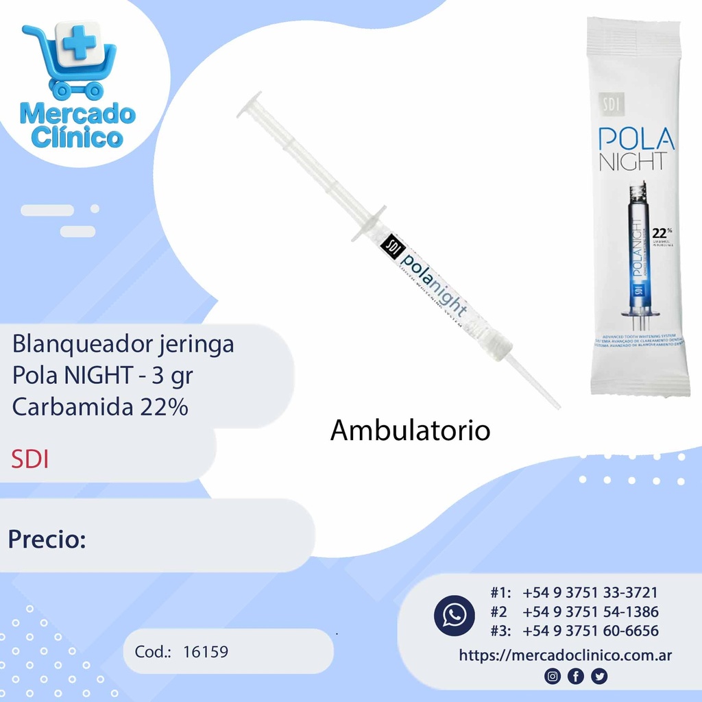 Blanqueador jeringa Pola NIGHT - 1,3g Carbamida 22% ambulatorio - SDI