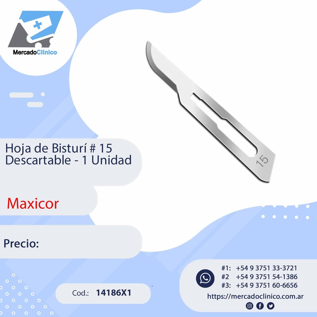 Hoja de Bisturi # 15 - descartable - X 1 unidad - MAXICOR