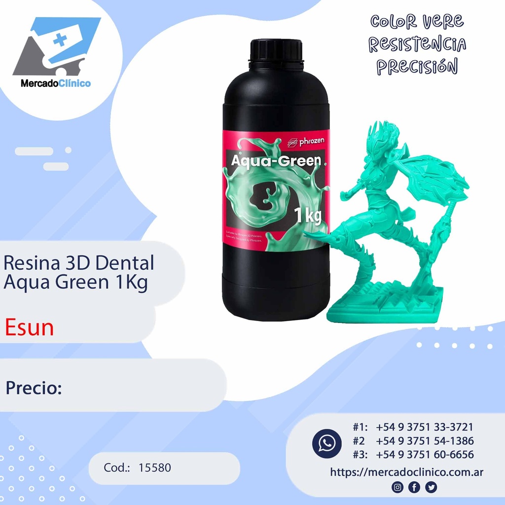 Resina 3D Dental - Aqua Green 1Kg - Phrozen
