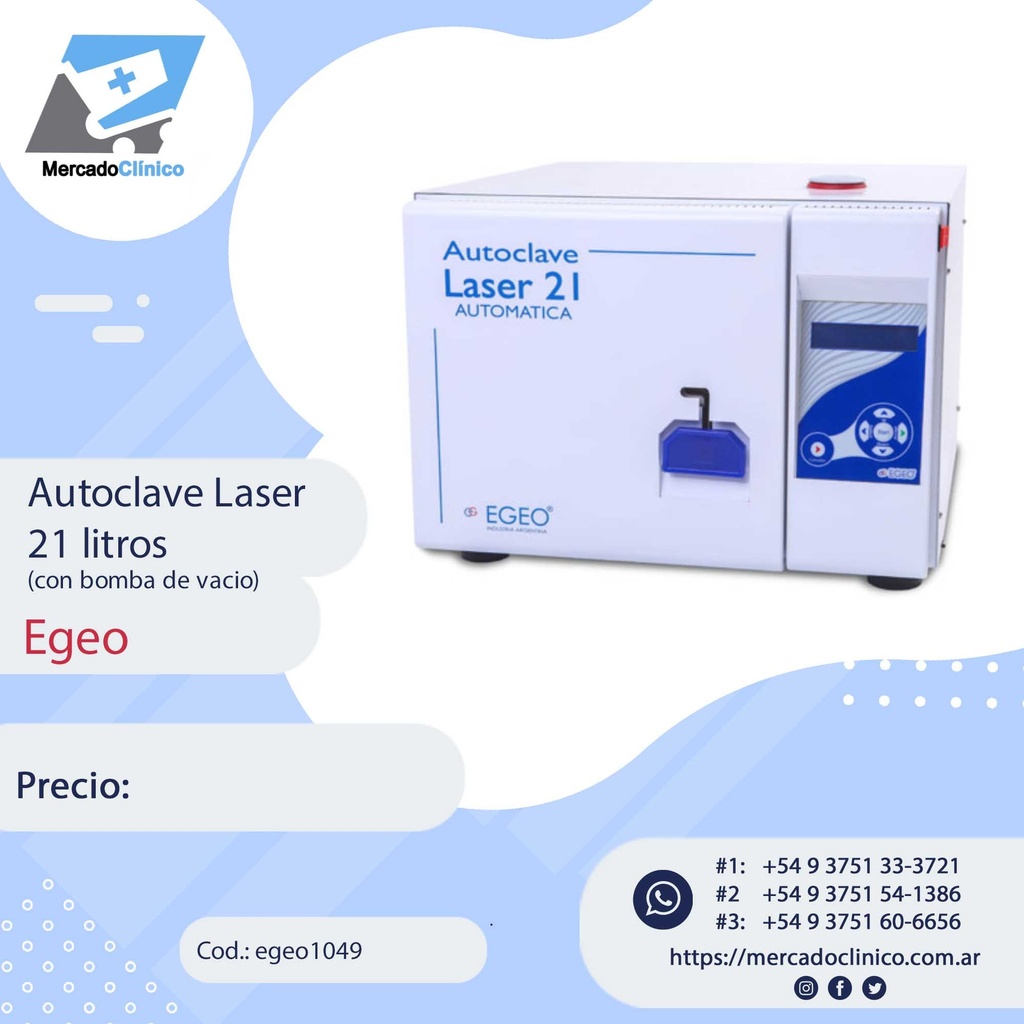 Autoclave 21 Litros - con bomba de vacio - Egeo