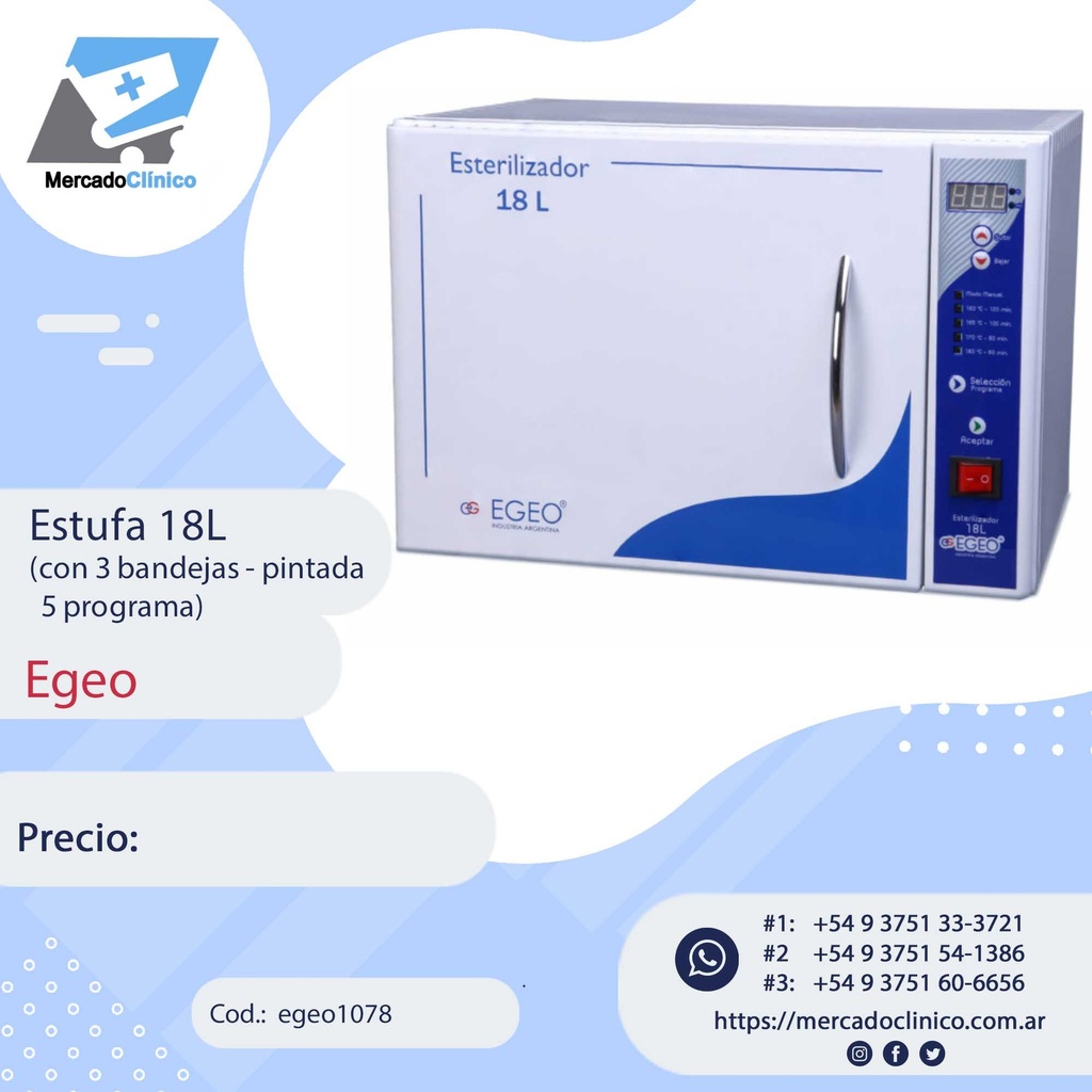 Estufa 18L - Esterilización por Calor - 5 Programas - Egeo