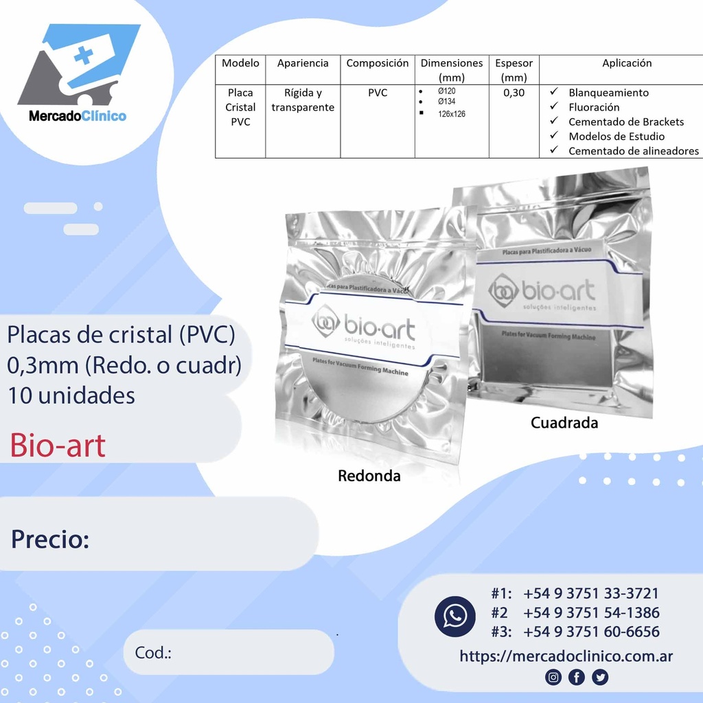 Placas / Láminas de Cristal ( PVC ) 0,3mm - Bioart