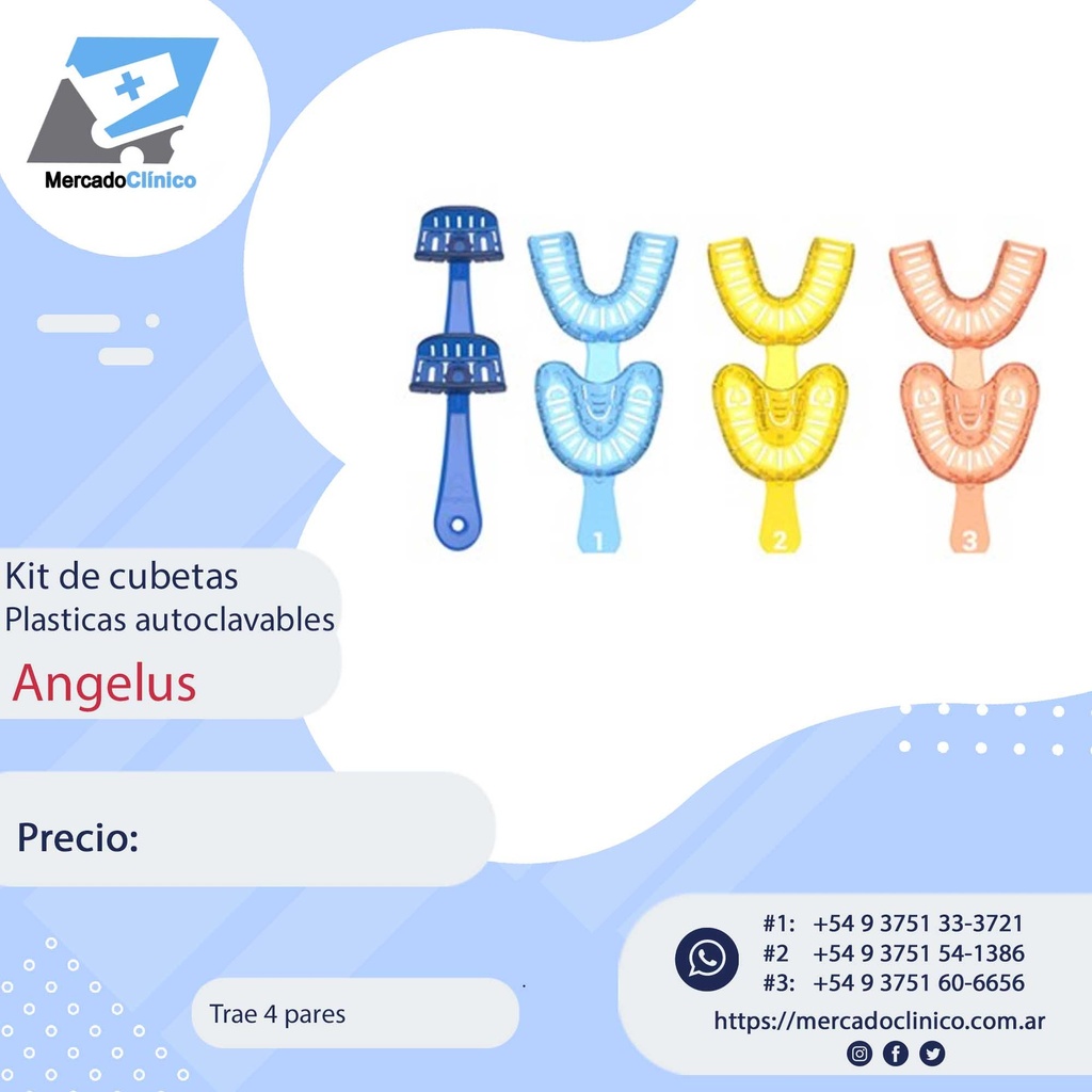 Kit de cubetas plásticas autoclavables - 4 pares - ANGELUS