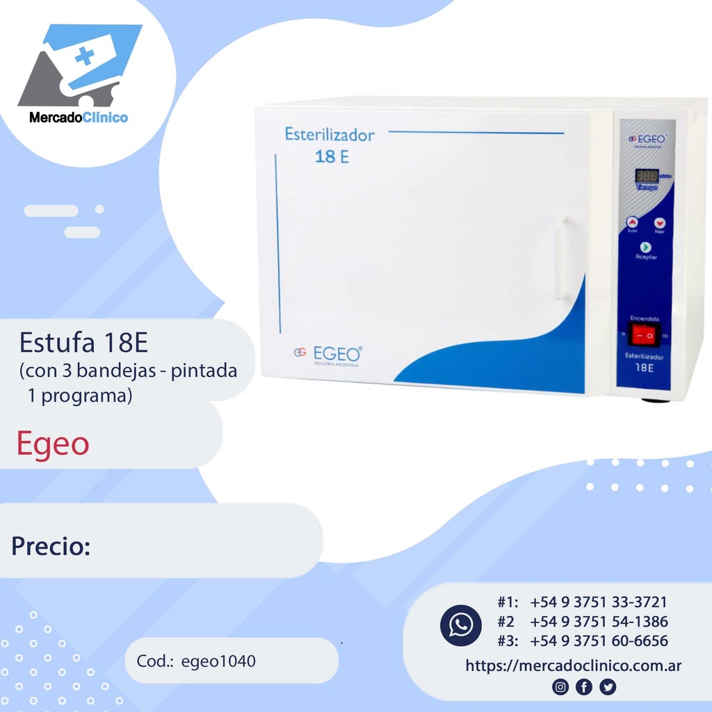 Estufa 18E - Esterilización por Calor - Egeo