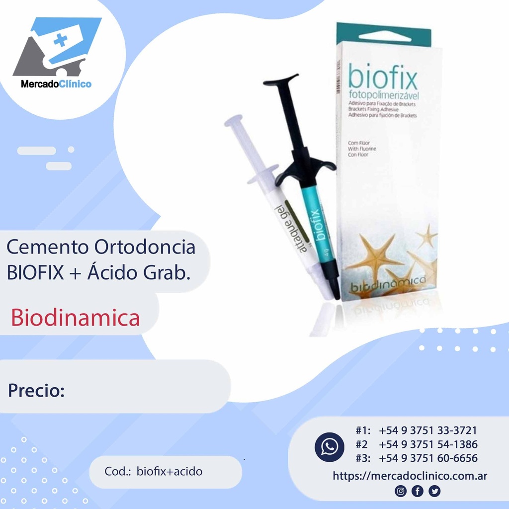 Adhesivo de Ortodoncia BIOFIX 4g + 1 Acido Grabador - Biodonamica