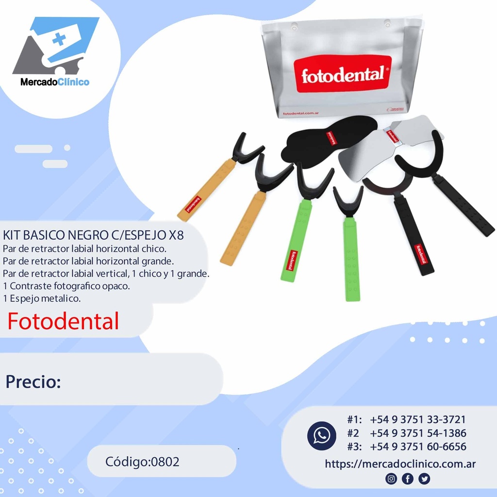 Kit Basico NEGRO - Separadores C/6 Unid Y 1 Espejo Y 1 Contrastador - FOTODENTAL