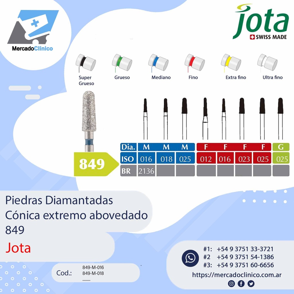 Piedras diamantadas- Cónica extremo abovedado  849 - x unidad - Jota