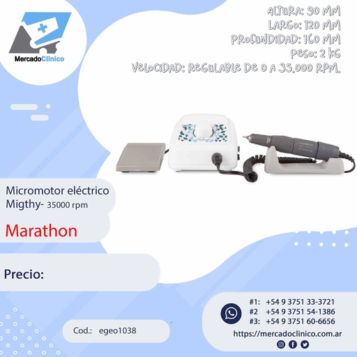 [egeo1038] Micromotor eléctrico Migthy- 35000 rpm - MARATHON