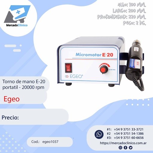 [egeo1037] Torno de mano E-20 portatil - 20000 rpm - EGEO