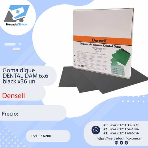 [16280] Goma dique dental dam 6X6 black 0.18MM X36 - DENSELL