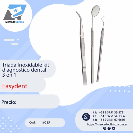 [16285] Triada Inoxidable kit diagnostico dental 3 en 1 - Easydent