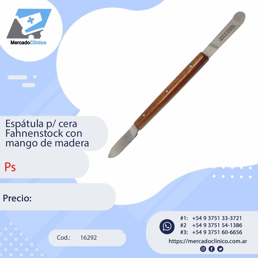 [16292] Espátula p/ cera  Fahnenstock con mango de madera - Ps