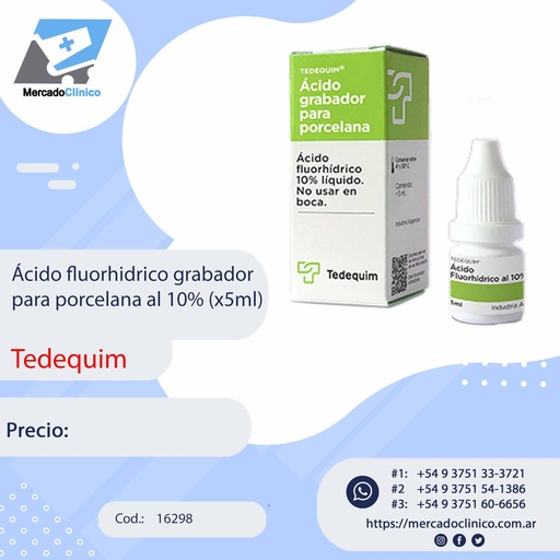 [16298] Ácido fluorhidrico grabador para porcelana al 10% (x5ml) LÍQUIDO - Tedequim