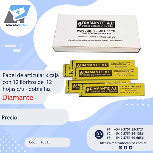[16315] Papel de articular x caja (12 libritos con 12 hojas - doble faz c/u) - DIAMANTE