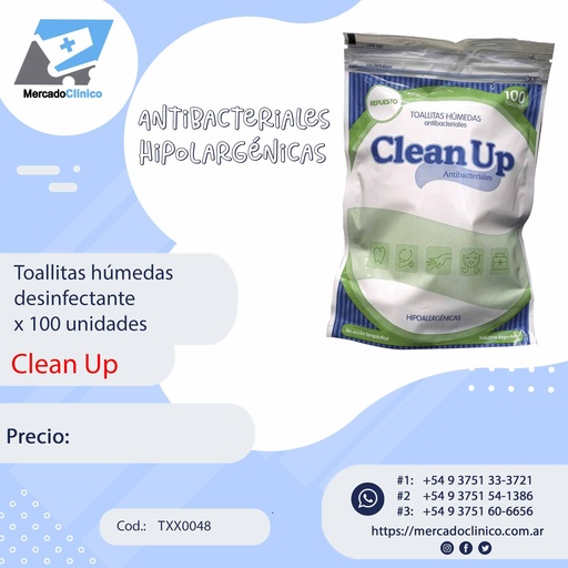 [TXX0048] Toallitas húmedas x 100 Un -Clean Up