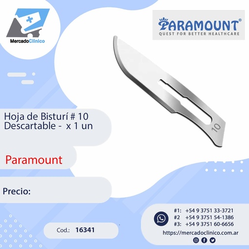 [16341] Hoja de Bisturí # 10 Descartable -  x 1 un - Paramount
