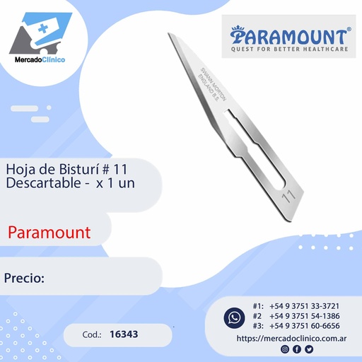 [16342] Hoja de Bisturí # 11 Descartable -  x 1 un - Paramount