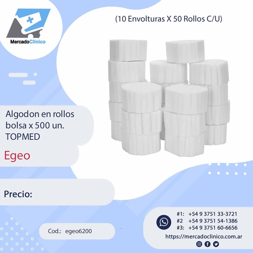 [egeo6200] Algodón en rollos  bolsa x 500 un - Topmed Egeo
