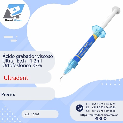 [16361] Ácido grabador viscoso Ultra - Etch - 1,2ml Ortofosfórico 37% - Ultradent