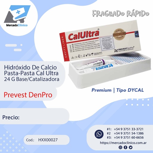 [HXX00027] Hidróxido De Calcio Pasta-Pasta Cal Ultra 24 G Base/Catalizadora - PREVEST