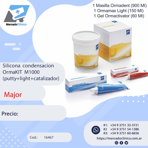 [16467] Silicona  condensacion OrmaKIT  M1000 (putty+light+catalizador) - Major