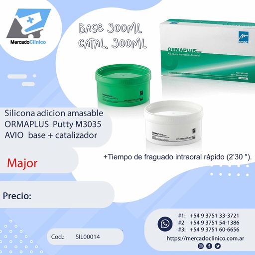 [SIL00014] Silicona adicion amasable ORMAPLUS  PUTTY M3035 - AVIO base + catalizador - Major