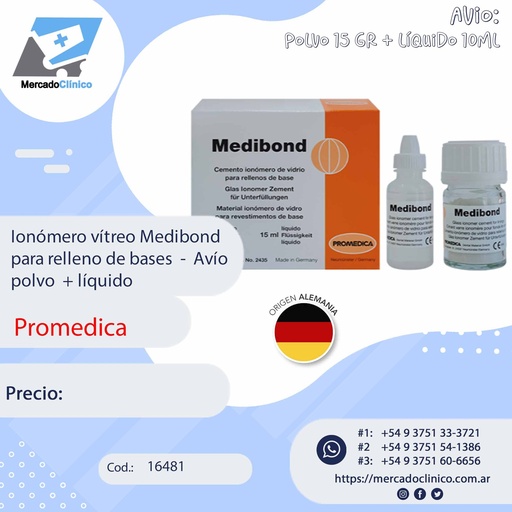 [16481] Ionómero vítreo Medibond  para relleno de bases  -  Avío  polvo  + líquido - PROMEDICA