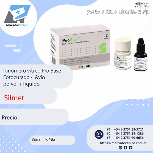 [16482] Ionómero vítreo Pro Base Fotocurado -  Avío  polvo  + líquido - Silmet