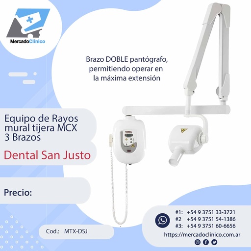 [MTX-DSJ] Equipo de Rayos  mural tijera MTX 3 Brazos - Dental San Justo