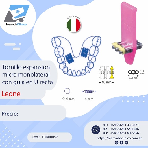 [TOR00057] Tornillo expansor / disyuntor -  micro monolateral con guía en U recta - Leone