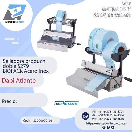 [23000000191] Selladora p/pouch doble S279 - BIOPACK acero Inox - Dabi Atlante