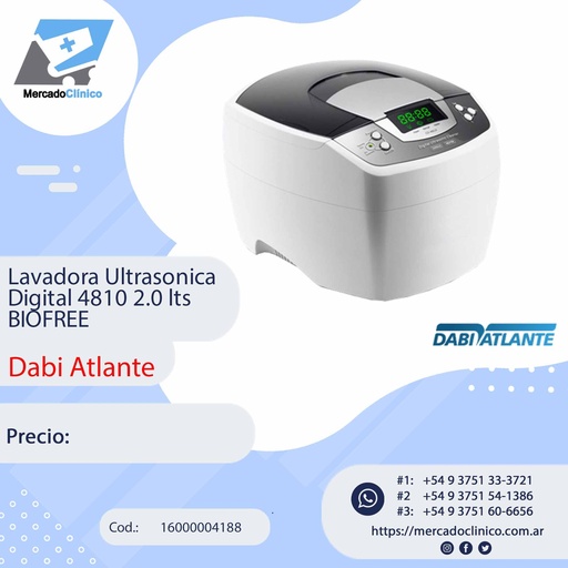 [16000004188] Lavadora Ultrasonica Digital 4810 2.0 lts BIOFREE - Dabi Atlante