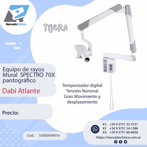 [16000004016] Equipo de rayos Mural  SPECTRO 70X pantográfico - Dabi Atlante