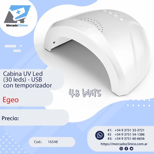[16548] Cabina UV Led (30 leds) - USB con temporizador - 48w- Egeo