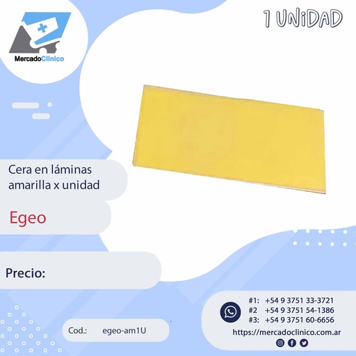 [egeo-am1U] Cera en láminas anmarilla x unidad - EGEO