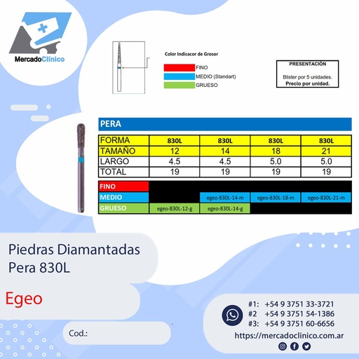 Piedras Diamantadas Pera 830L- X 5 UNIDADES - Egeo /  Smdent