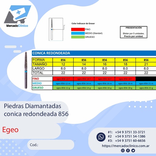 Piedras Diamantadas Cónica redondeada 856 - X 5 UNIDADES - Egeo /  Smdent
