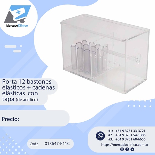 [013647-P11C] Porta 12 bastones elásticos + cadenas elásticas  con tapa (de acrilico)