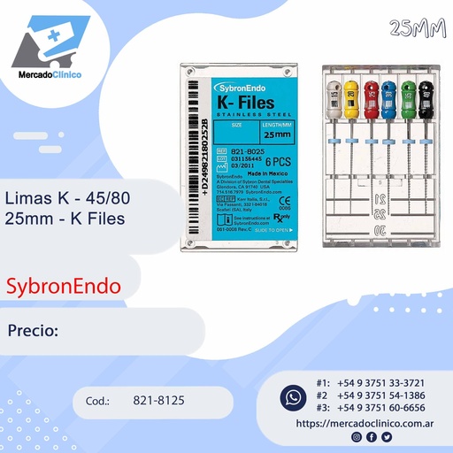 [821-8125] Limas K - 45/80 - 25mm - K Files - SybronEndo