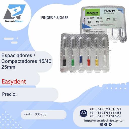 [005250] Espaciadores / Compactadores Pluggers 15/40 -25 mm - Easydent