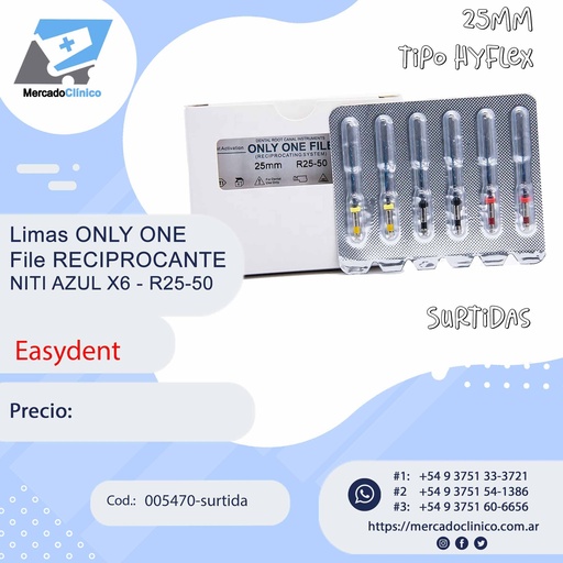 [005470-surtida] Limas ONLY ONE File R25-50 - Reciprocante - NITI AZUL X6 Surtida - Easydent