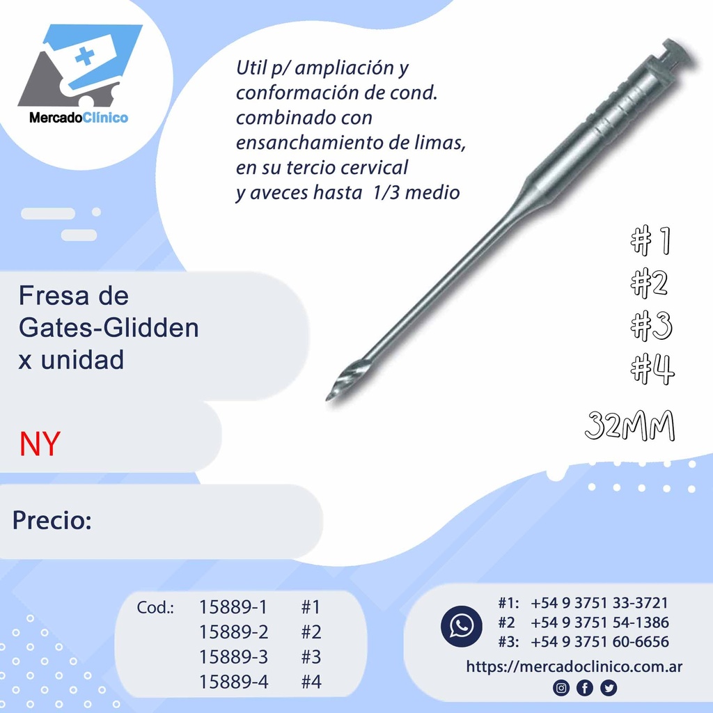 Fresa de Gates Glidden x unidad NY Mercado Clinico