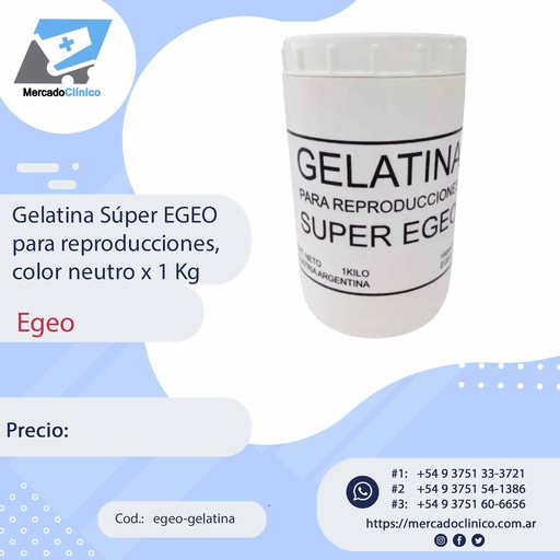 [egeo-gelatina] Gelatina Súper EGEO para reproducciones, 
color neutro x 1 Kg - EGEO