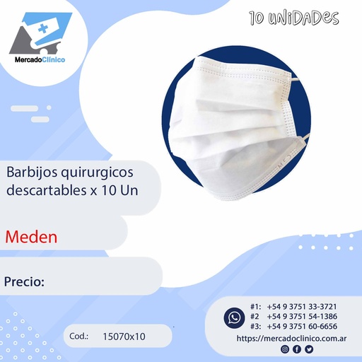 [15070x10] Barbijos descartables Blanco x10 - Meden